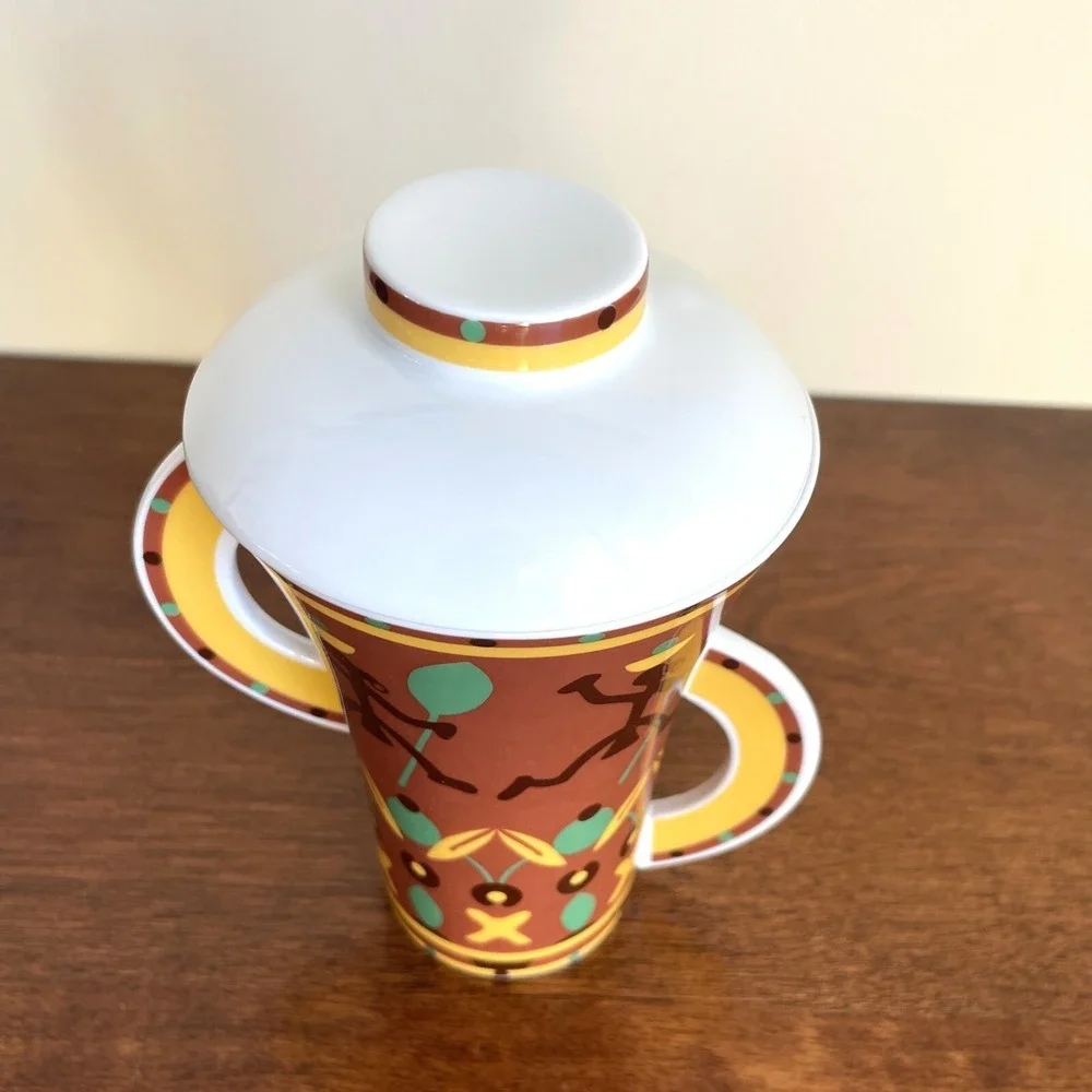 Kahla Germany Porcelain Coffee Tea‎ Mug Tall Cup with Lid Africa Theme Dancers